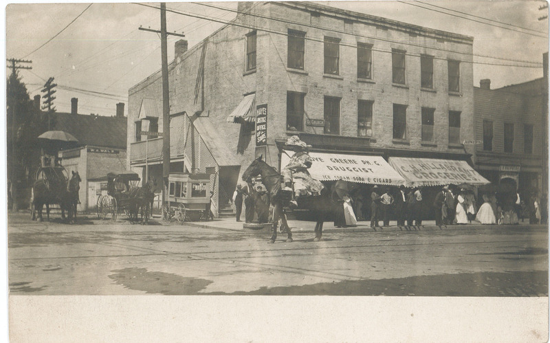 Postcard Photograph of Woman on a Horse, Downtown Marshall