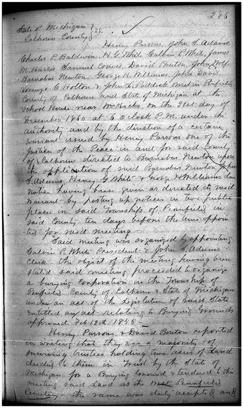 West Pennfield Cemetery Articles of Incorporation