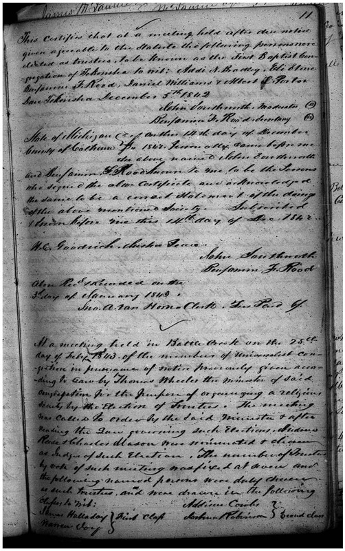 First Universalist Society in Battle Creek Articles of Incorporation (1843)