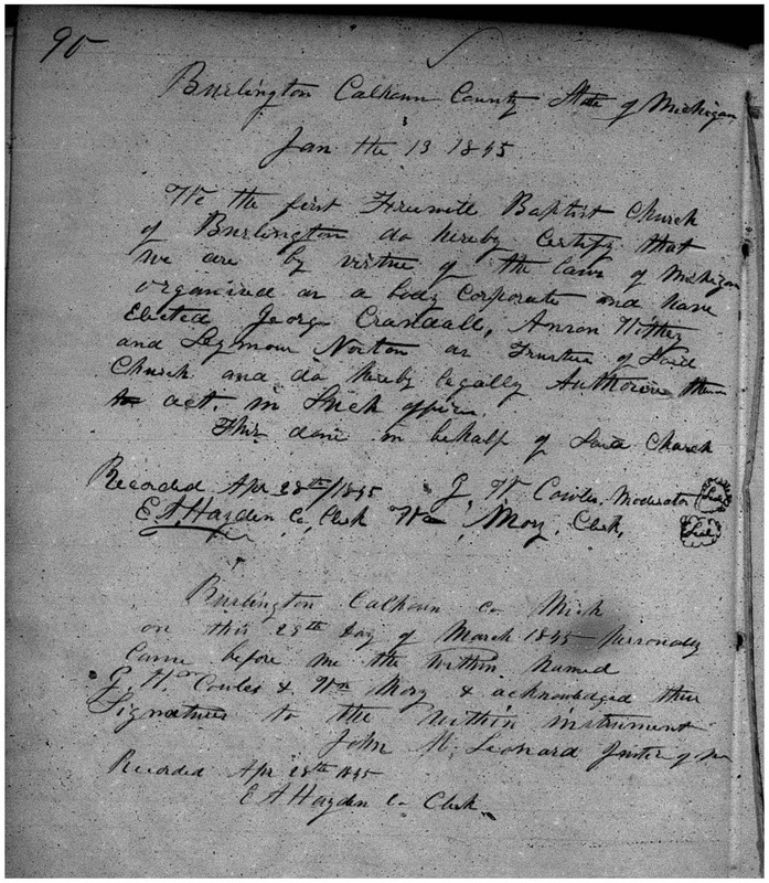 First Freewill Baptist Church of Burlington Articles of Incorporation