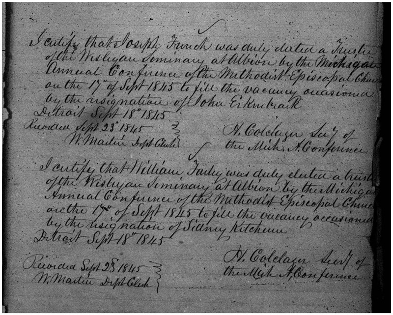 Wesleyan Seminary of Albion Appointments of Two Trustees, 1845