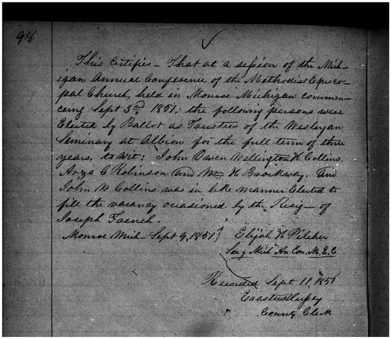 Methodist Episcopal Wesleyan Seminary of Albion Articles of Incorporation