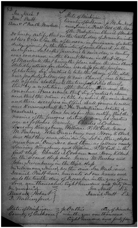 Presbyterian Society of Marshall Articles of Incorporation