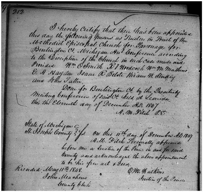 Parsonage of the Methodist Episcopal Church of Burlington Appointment of Trustees