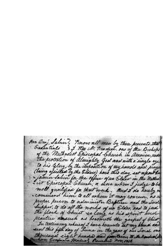 Rev. Benjamin Sabin Credentials