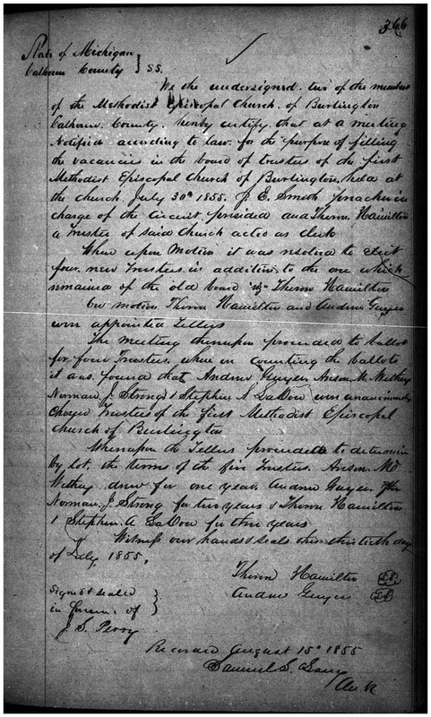 First Methodist Episcopal Church of Burlington Appointment of Trustees