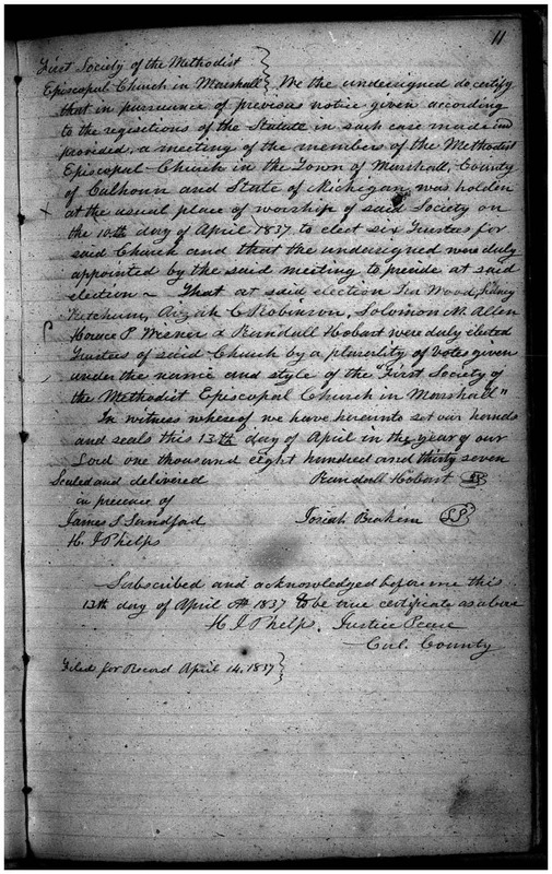 First Society of the Methodist Episcopal Church in Marshall Articles of Incorporation