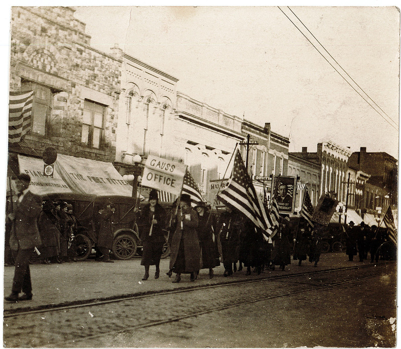 Photograph of an Armistice Day March in Downtown Marshall