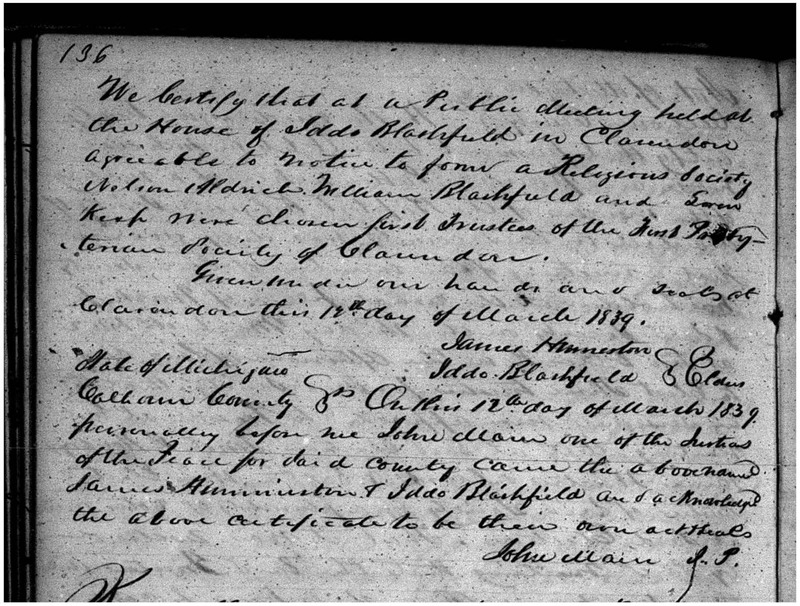 First Presbyterian Society of Clarendon Articles of Incorporation