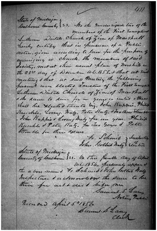 First Evangelical Lutheran Dutch Church of Zion of Marshall Articles of Incorporation