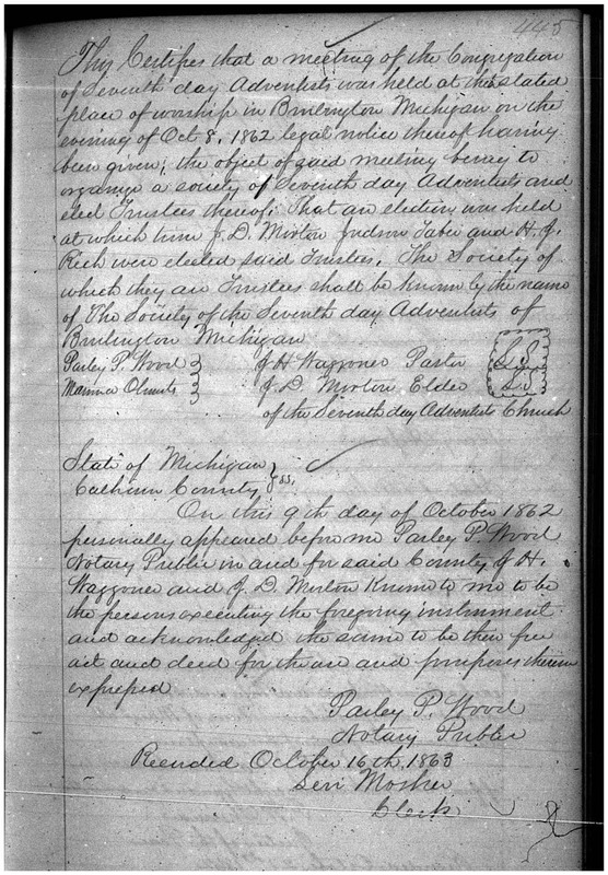 Society of the Seventh Day Adventists of Burlington Articles of Incorporation