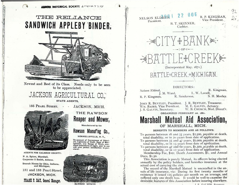 Battle Creek and Marshall City Directories with Albion Village Directory [1882-1883]