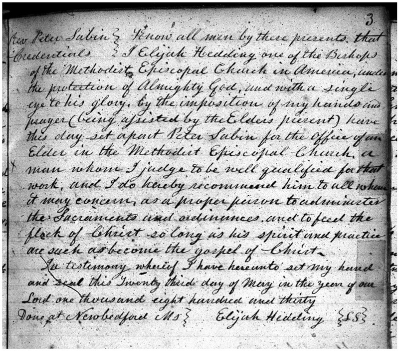 Rev. Peter Sabin Credentials