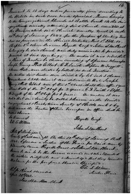 United Congregational & Presbyterian Society of Battle Creek Articles of Incorporation