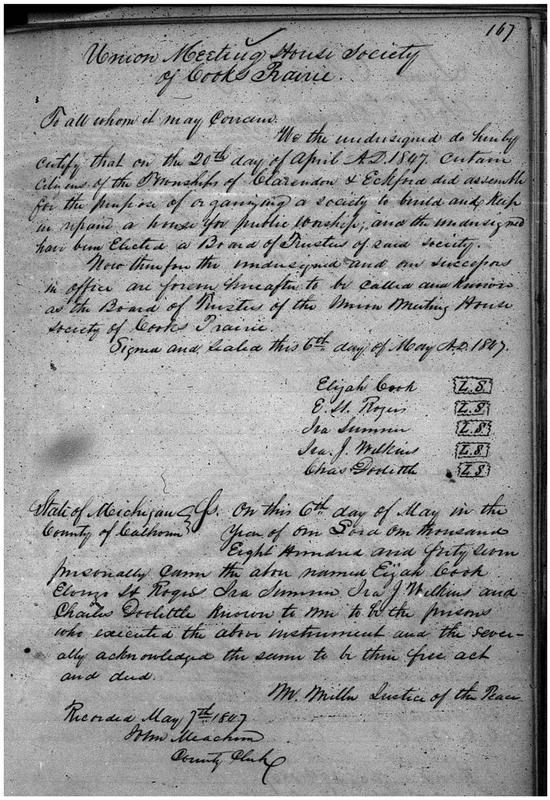 Union Meeting House Society of Cooks Prairie Articles of Incorporation