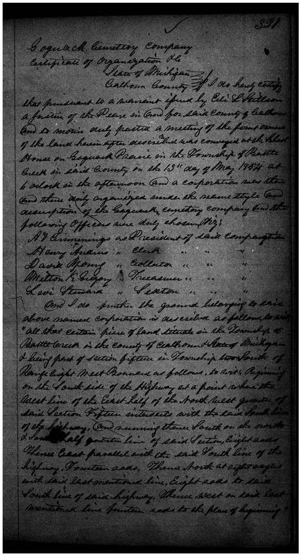 Gognack Cemetery Company of Battle Creek Articles of Incorporation