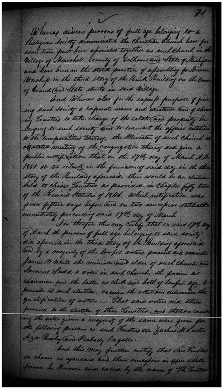 First Christian Church of Marshall Articles of Incorporation