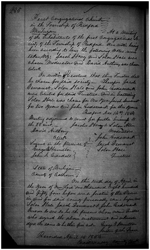 First Congregational Society of the Township of Bedford Articles of Incorporation